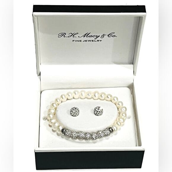 2-Pc. Set Multicolor Cultured Freshwater Pearl (7mm  NEW RH & Co. BRACELET + EARRINGS Fine Jewelry Sterling Silver Fresh Water Pearls